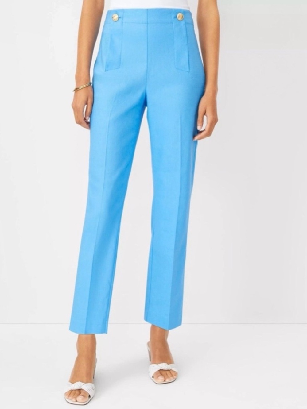 Ann Taylor Bright Turquoise Blue Linen Blend Sailor Pants, Size 14